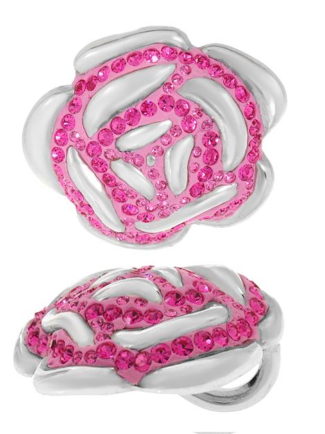 25x22mm PINK SWAROVSKI CRYSTAL ROSE PENDANT 925 SILVER